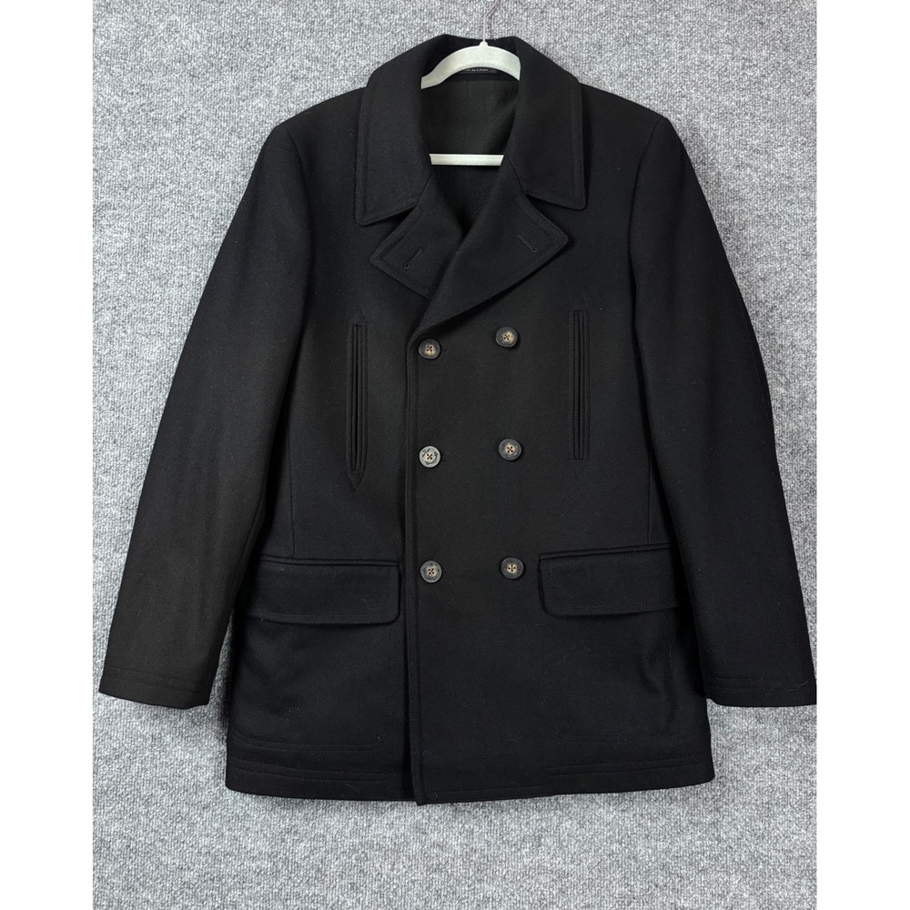 Lauren Ralph Lauren Pea Coat Mens 38R Medium Black Double Breasted Wool Blend